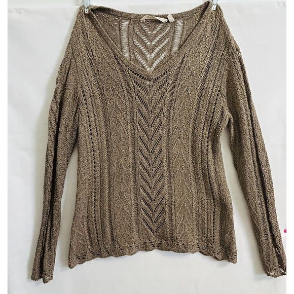 Soft Surroundings Loose Knit Sweater Size Medium Gold Brown Metallic‎ Pointelle - Picture 1 of 10